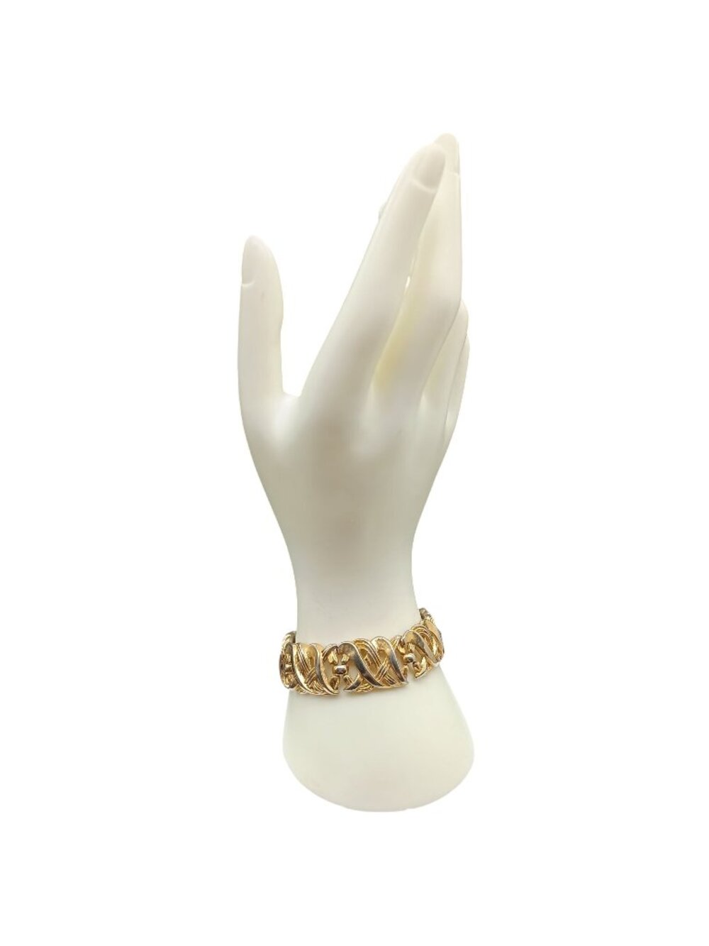 Vintage Crown Trifari Gold-Tone Link Bracelet with Intricate Textured Design
